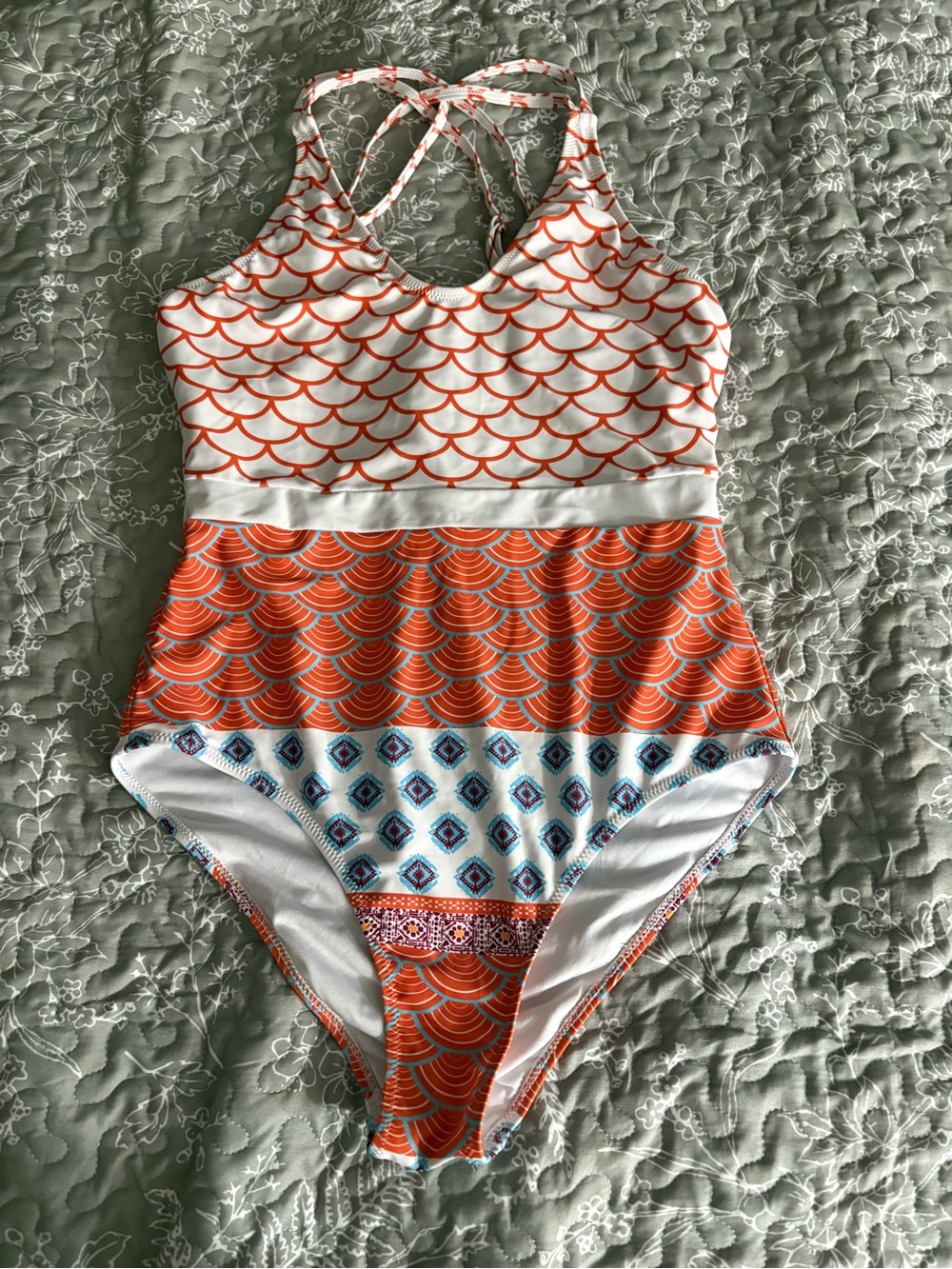 Cupshe Orange White Patterned One-Piece Swimsuit with Blue Accents